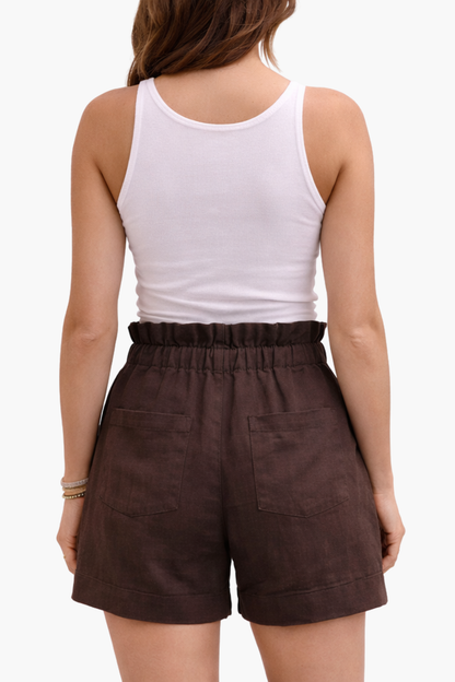 Short en lin femme taille haute – coupe fluide et ceinture nouée élégante | short lin