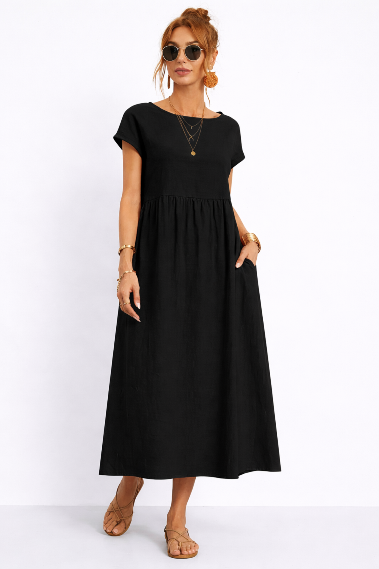 Robe Longue Femme – Coupe Fluide Décontractée Ventre Plat avec Poches | Robe Maxi Minimaliste