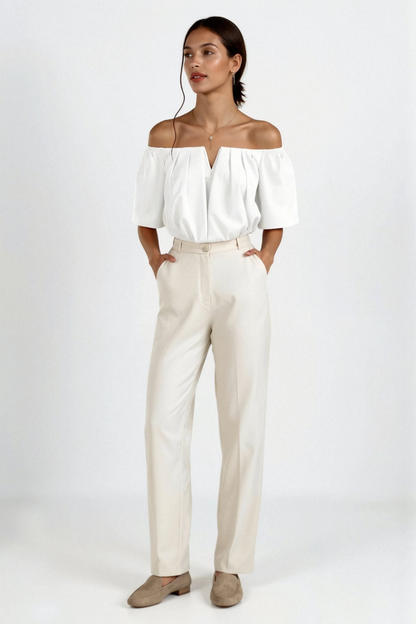 Top corto Bardot da donna – Top con spalle scoperte a maniche a sbuffo