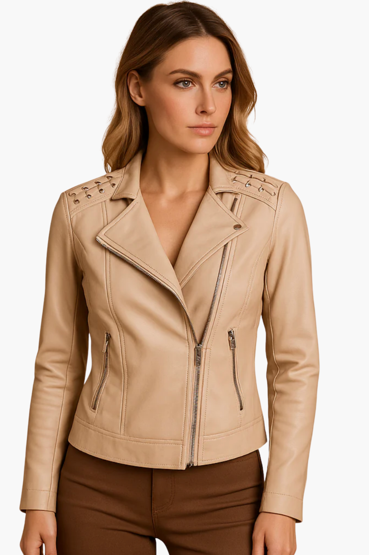 Veste Femme En Cuir – Veste Biker Zippée Élégante Coupe Ajustée