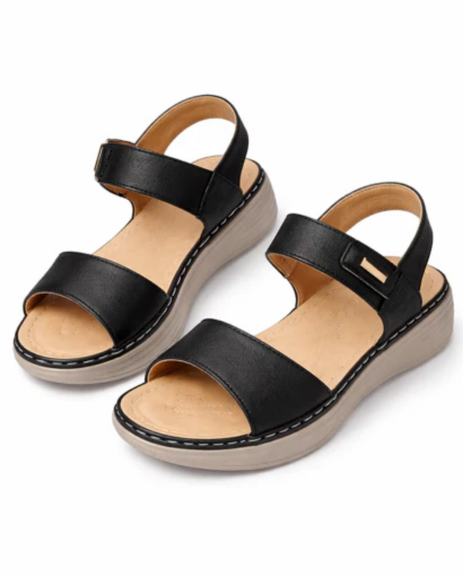 Sandales plateforme à brides – bout ouvert, bride arrière et fermeture scratch