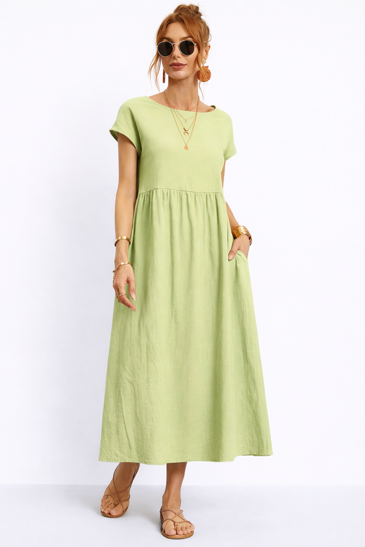 Robe Longue Femme – Coupe Fluide Décontractée Ventre Plat avec Poches | Robe Maxi Minimaliste