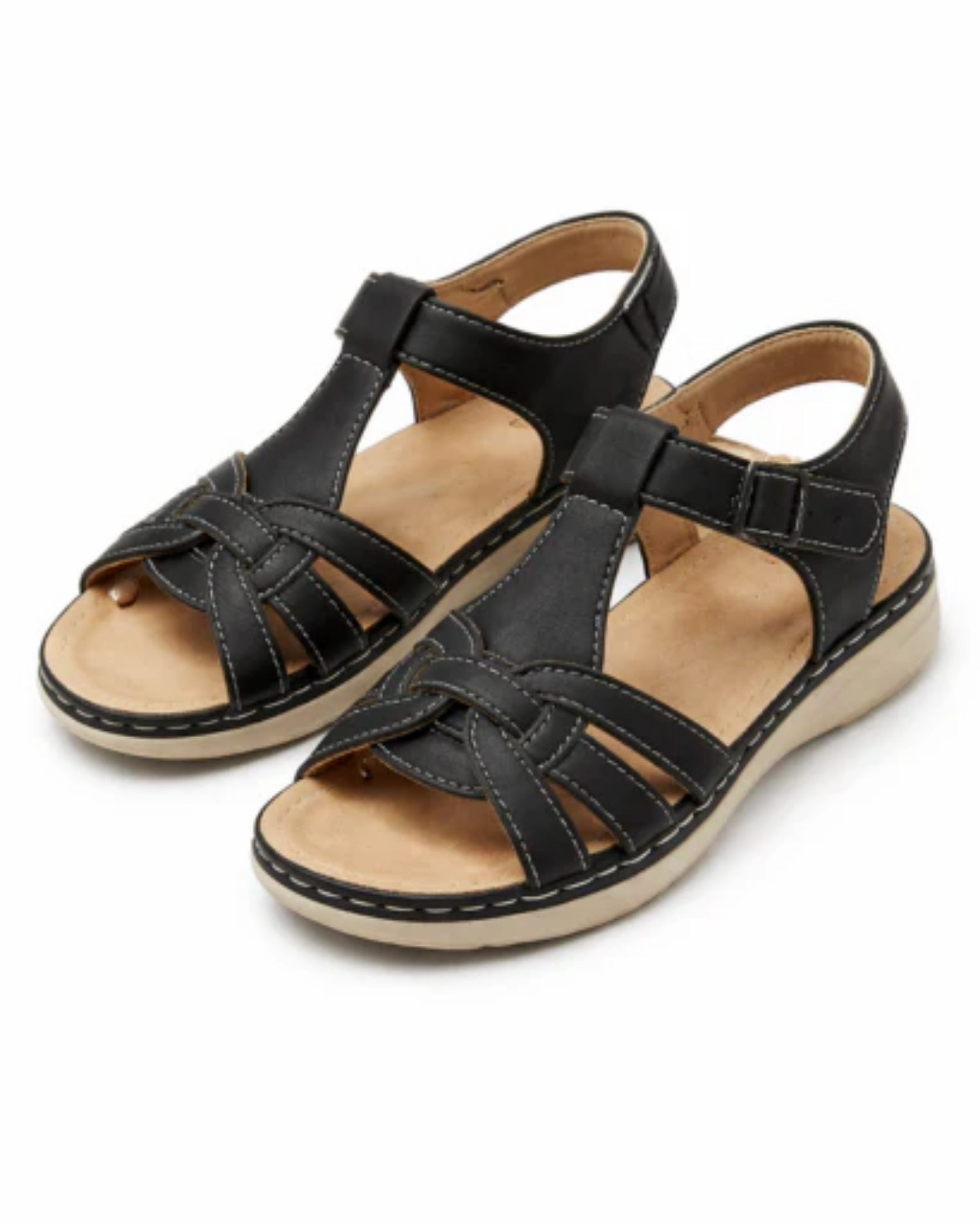 Sandales Femme Plates à Brides Entrecroisées avec Bride Cheville Ajustable et Semelle Compensée