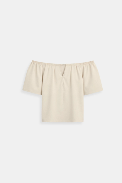 Top corto Bardot da donna – Top con spalle scoperte a maniche a sbuffo