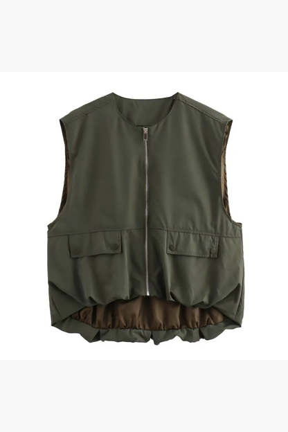 Gilet Femme Sans Manches Zippé – Veste Courte Élégante Style Utility