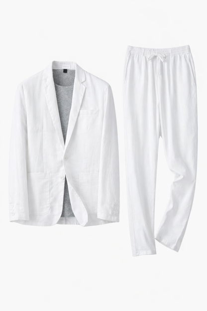 Costume Homme 2 Pièces en Lin – Blazer Élégant et Pantalon Assorti