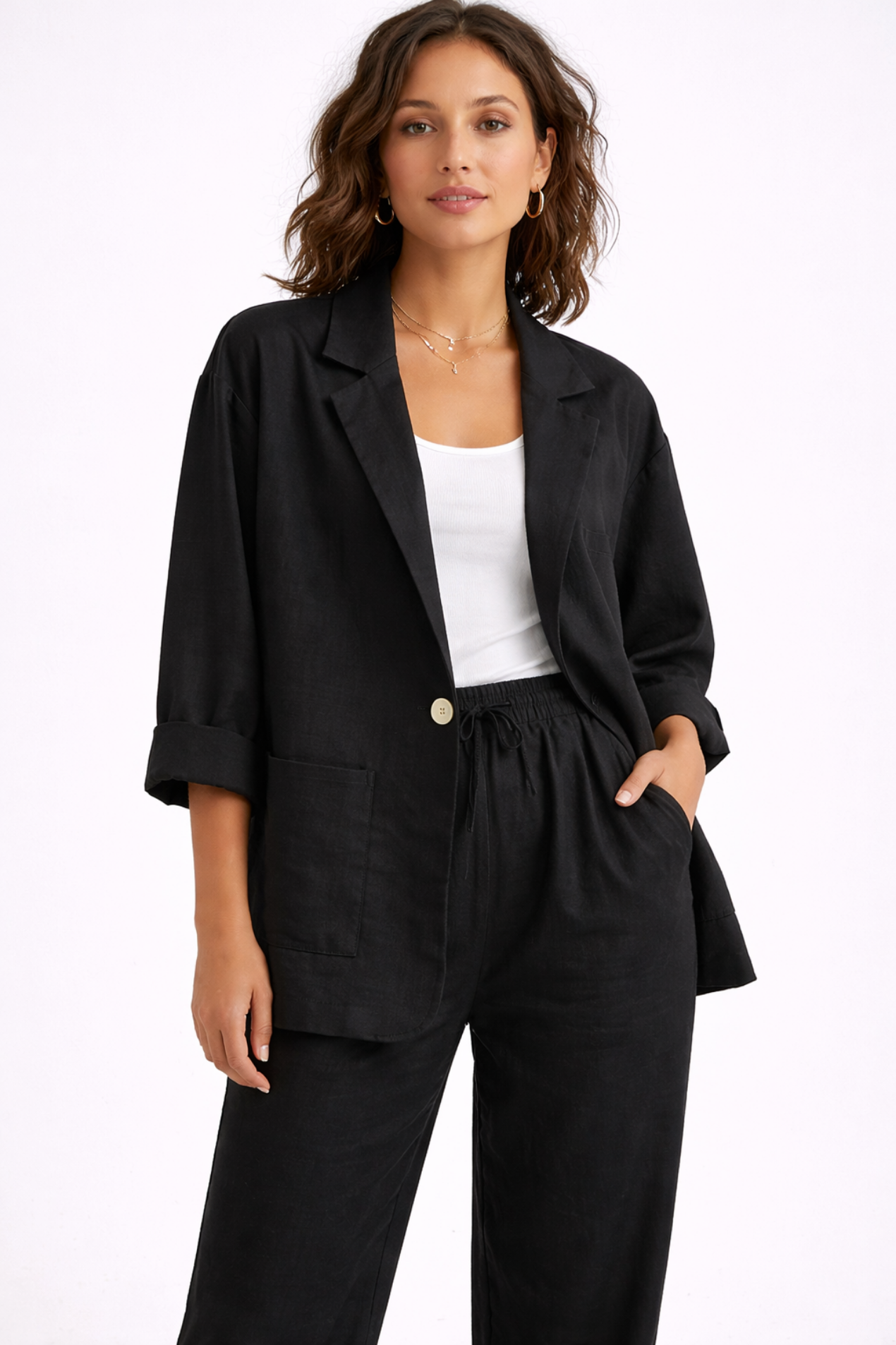 Ensemble Femme En Lin Blazer Et Pantalon – Ensemble Lin Femme Élégant Et Léger