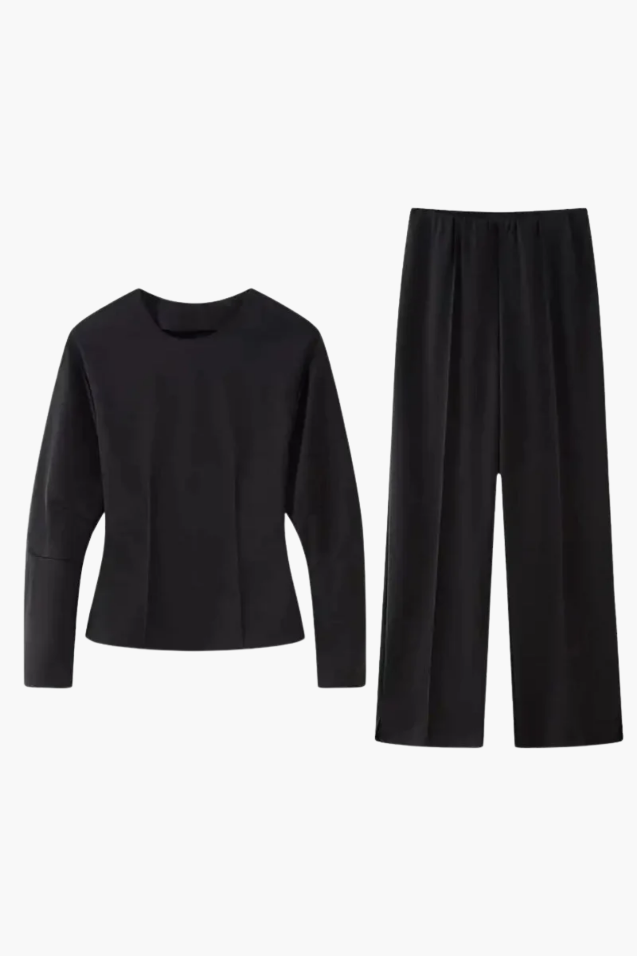 Completo Elegante da Donna - Top Aderente a Maniche Lunghe e Pantaloni a Gamba Larga