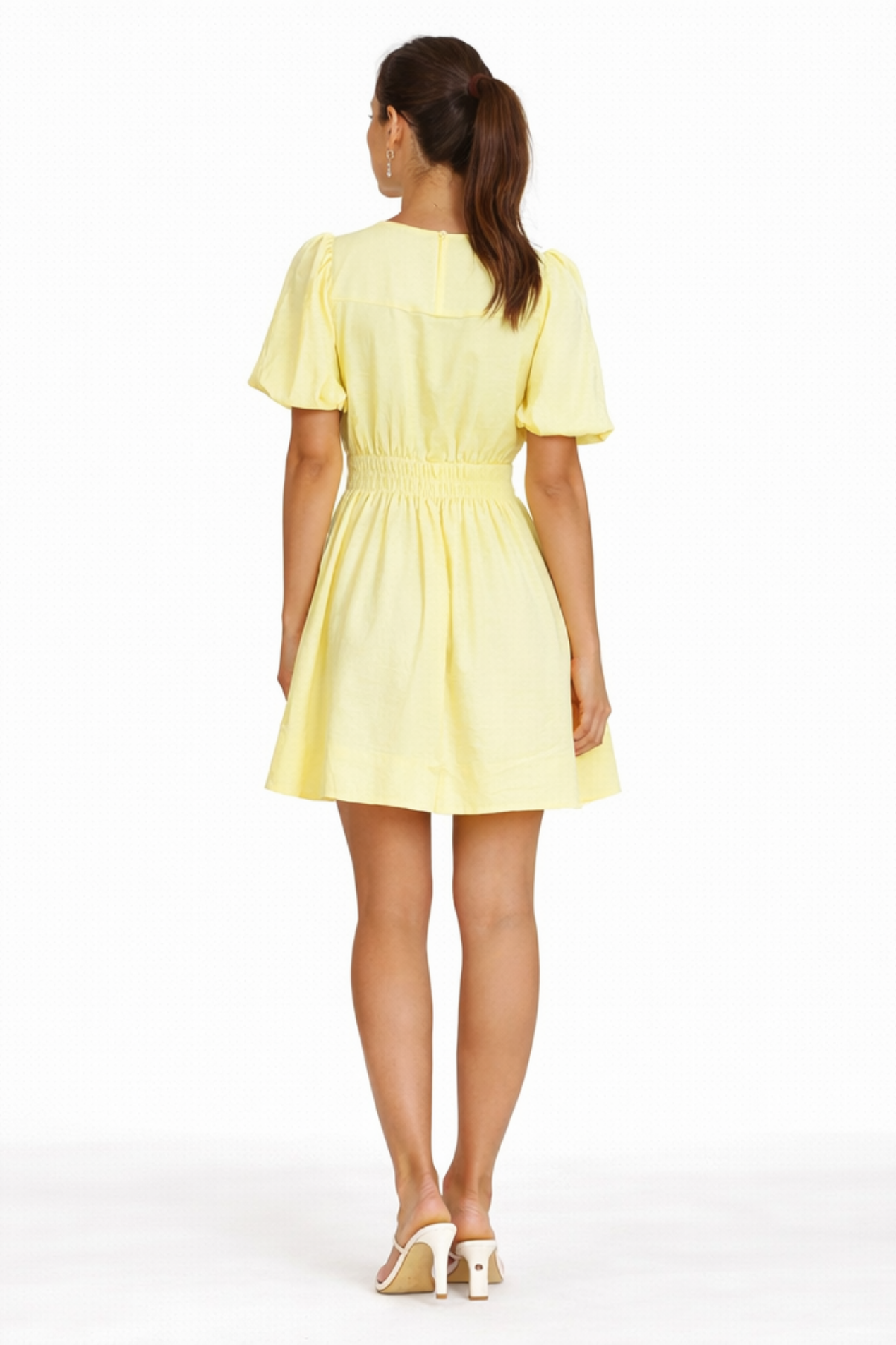 Vestito Corto da Donna con Scollo a V – Abito Fluido Elegante con Vita Smock