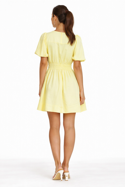 Vestito Corto da Donna con Scollo a V – Abito Fluido Elegante con Vita Smock