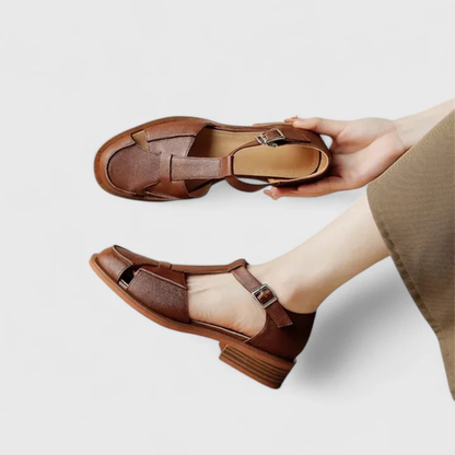 Sandali Donna Eleganti con Tacco Basso – Design Chiuso con Cinturino e Fibbia
