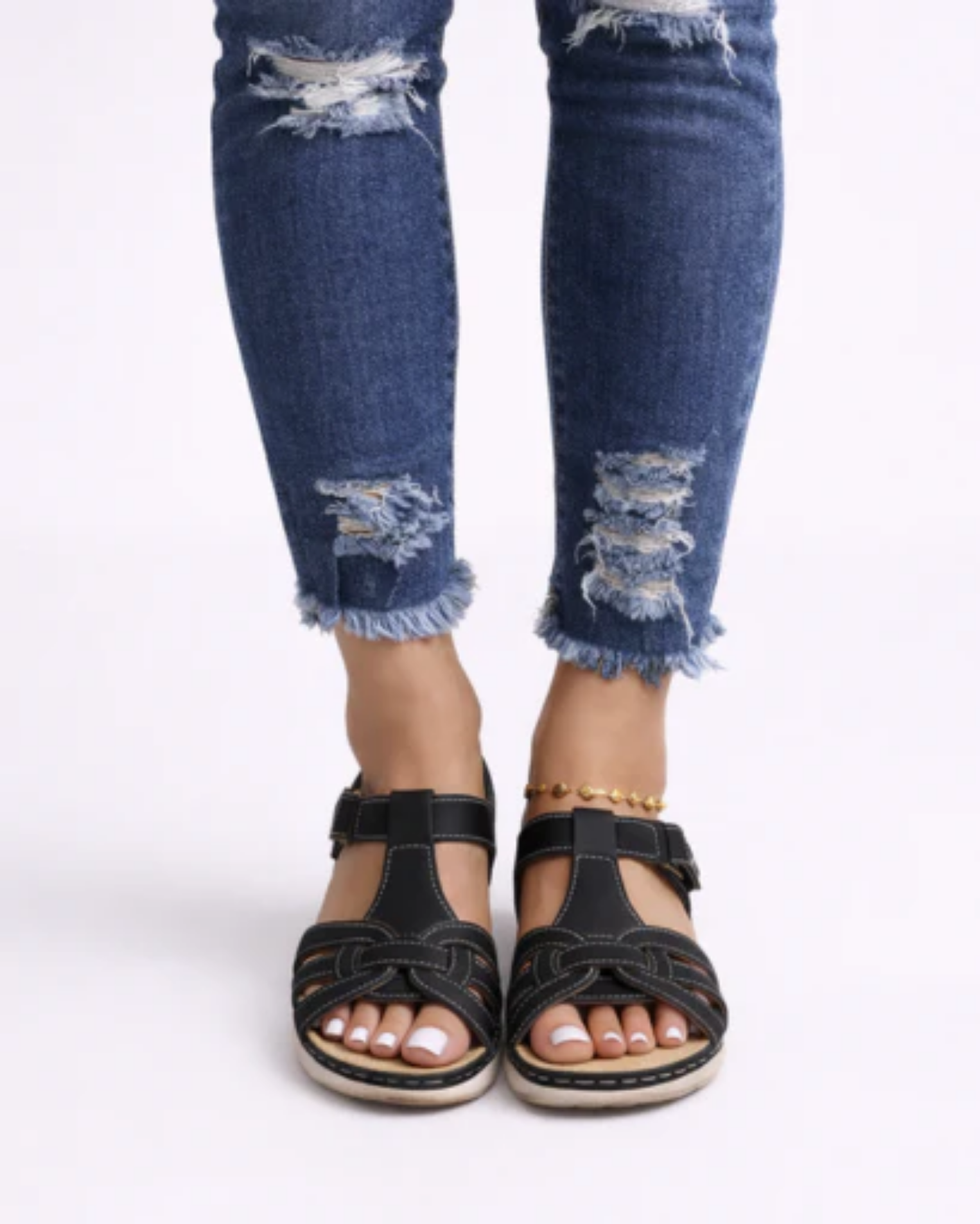 Sandales Femme Plates à Brides Entrecroisées avec Bride Cheville Ajustable et Semelle Compensée