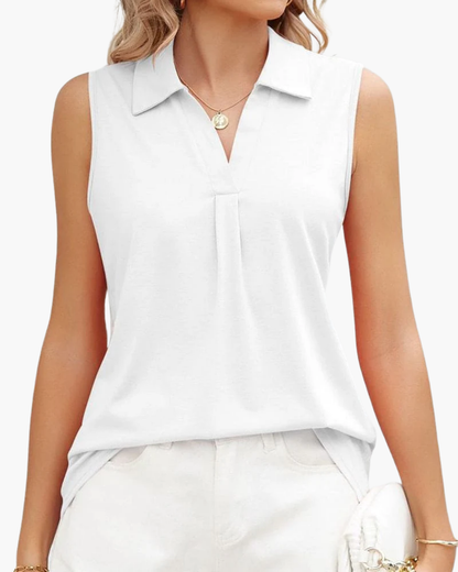 Top Femme Sans Manches – Haut Élégant à Col Polo et Encolure V