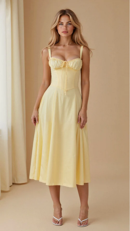 Robe Midi Femme Fleurie À Bretelles – Robe Élégante Coupe Ajustée Avec Fente