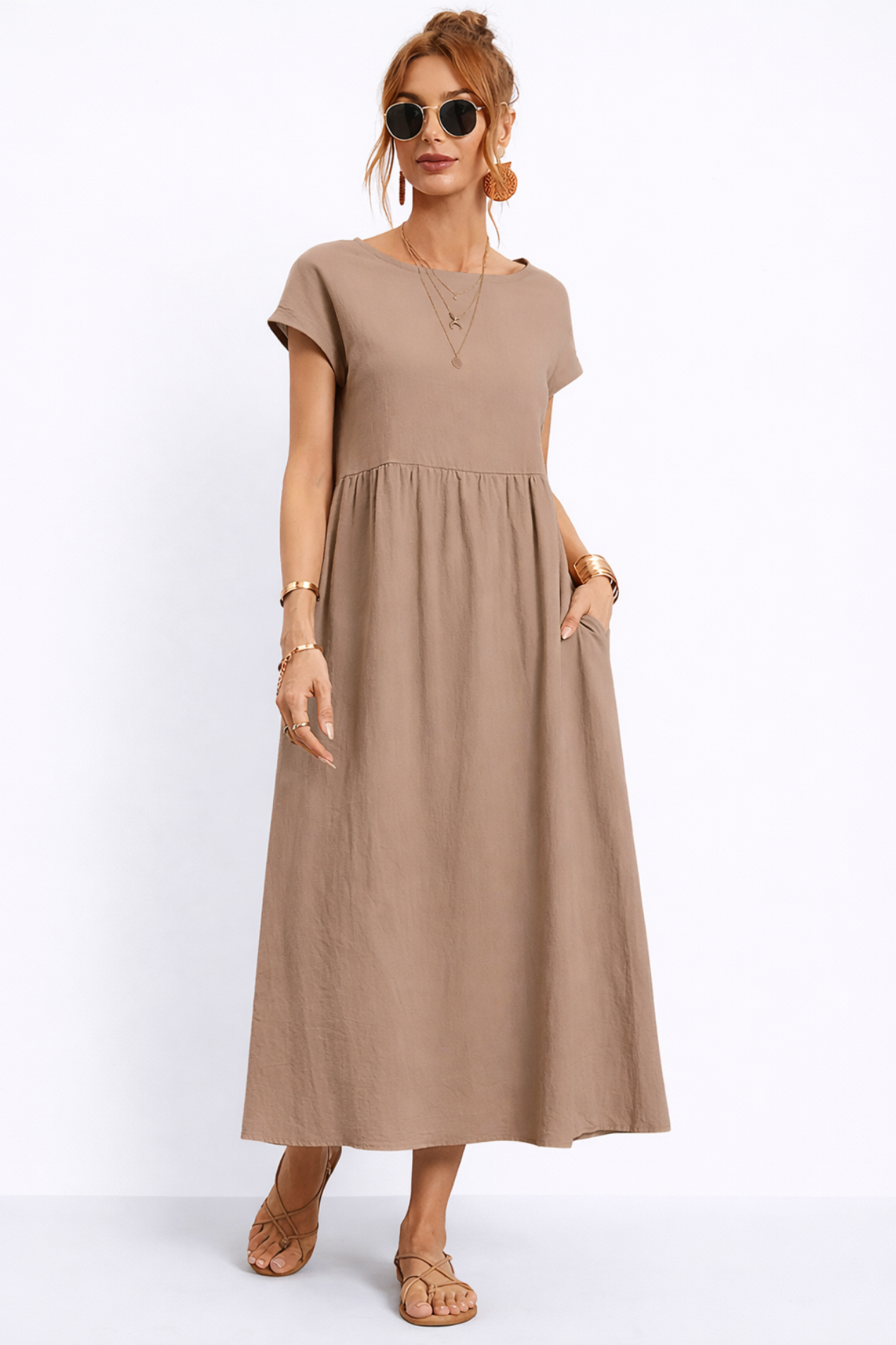Robe Longue Femme – Coupe Fluide Décontractée Ventre Plat avec Poches | Robe Maxi Minimaliste