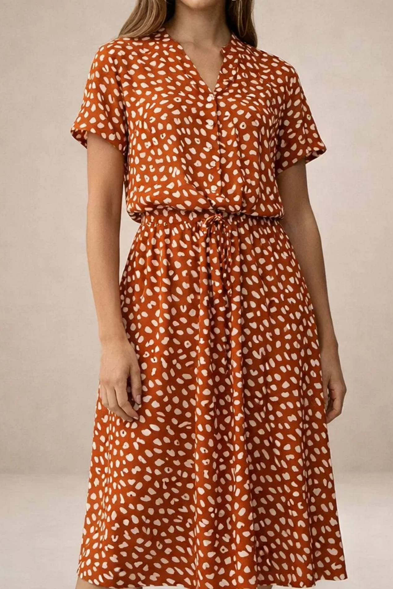 Robe Midi Femme Imprimée – Robe Fluide Avec Taille Ajustable