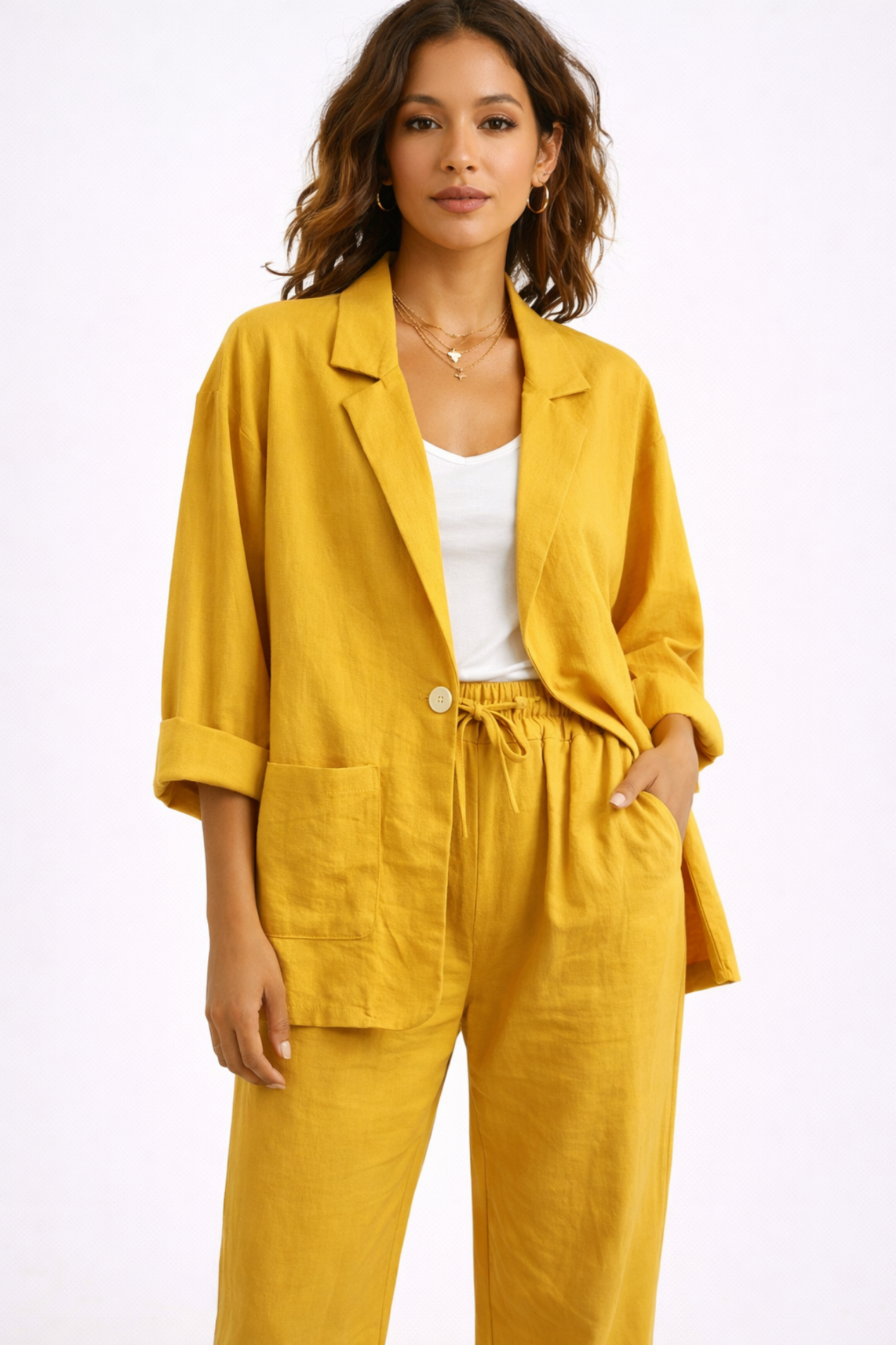 Ensemble Femme En Lin Blazer Et Pantalon – Ensemble Lin Femme Élégant Et Léger