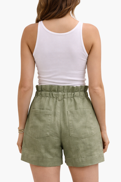 Short en lin femme taille haute – coupe fluide et ceinture nouée élégante | short lin