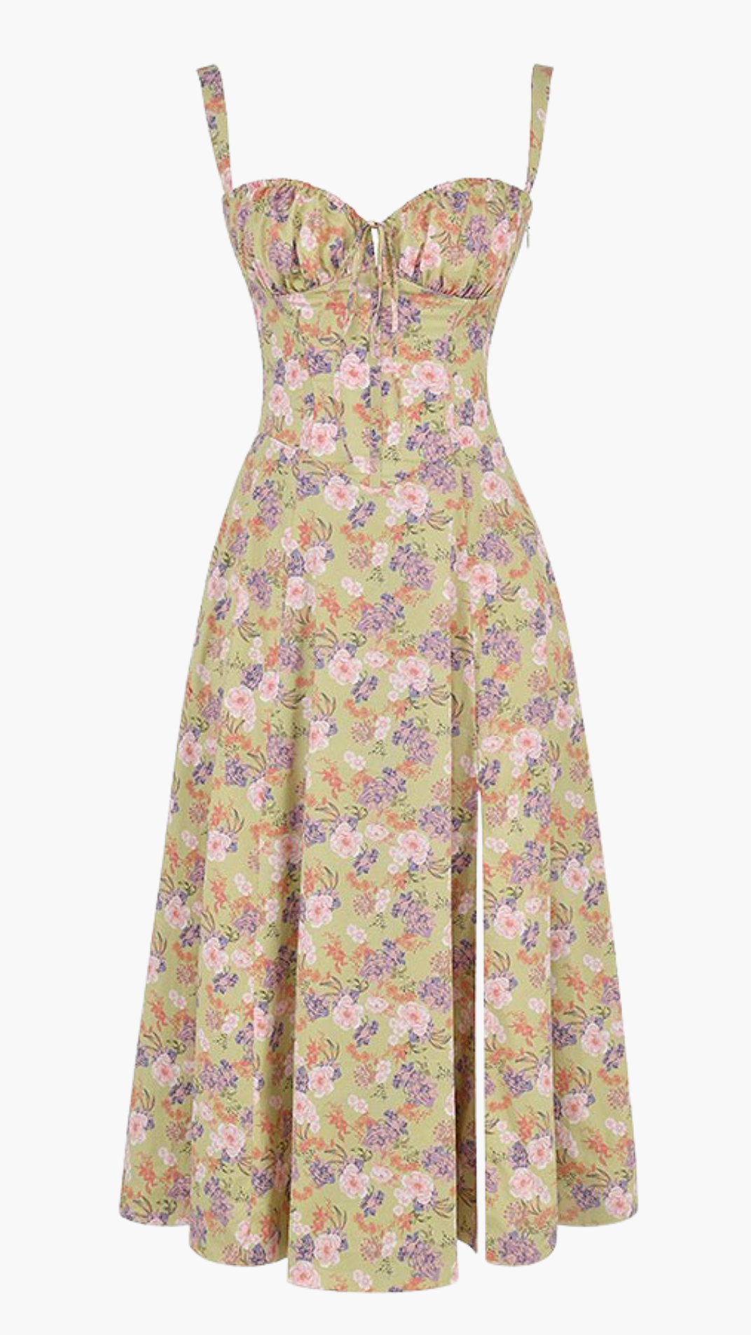 Robe Midi Femme Fleurie À Bretelles – Robe Élégante Coupe Ajustée Avec Fente