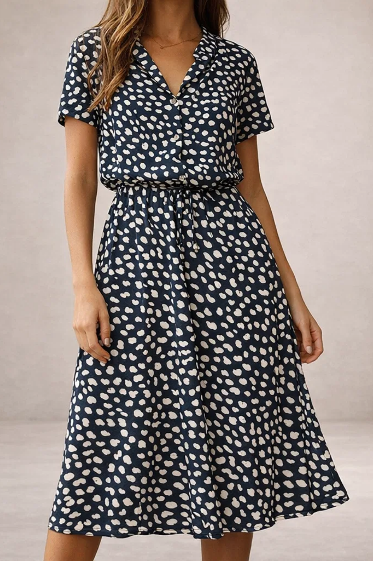 Robe Midi Femme Imprimée – Robe Fluide Avec Taille Ajustable