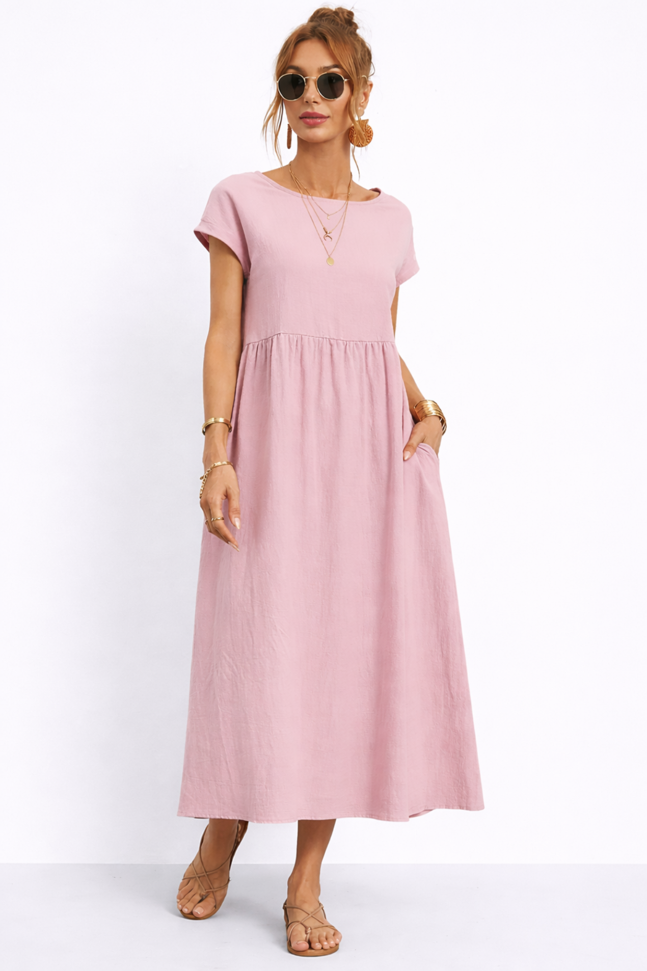 Robe Longue Femme – Coupe Fluide Décontractée Ventre Plat avec Poches | Robe Maxi Minimaliste