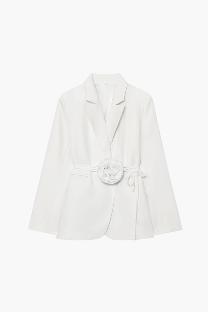 Blazer Femme Cintré avec Ceinture Fleur – Style Tailleur Élégant
