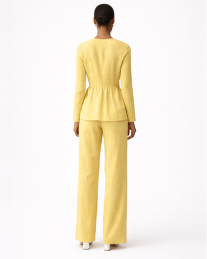 Ensemble femme top col V peplum & pantalon large – Silhouette fluide et structurée | Blouse col V