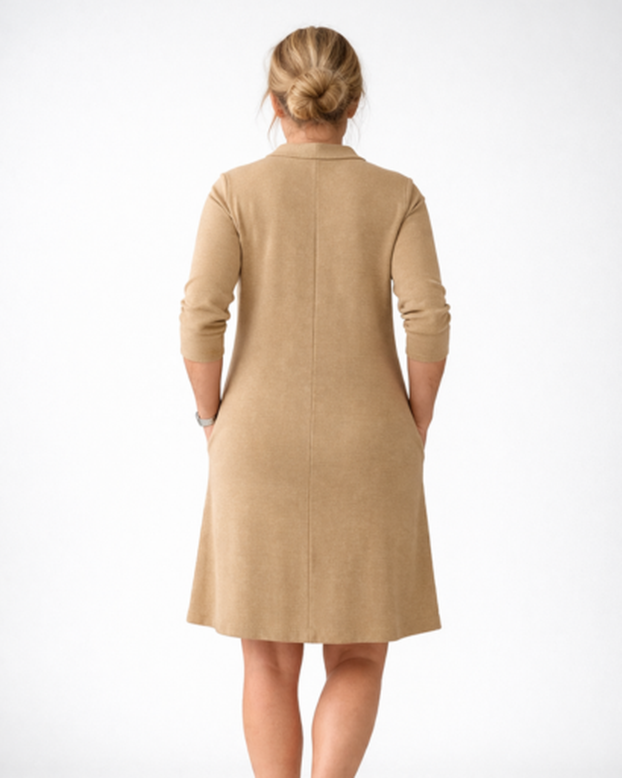 Robe droite femme – Coupe fluide chic à manches longues et poches | Robe col tunisien
