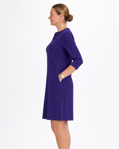 Robe droite femme – Coupe fluide chic à manches longues et poches | Robe col tunisien