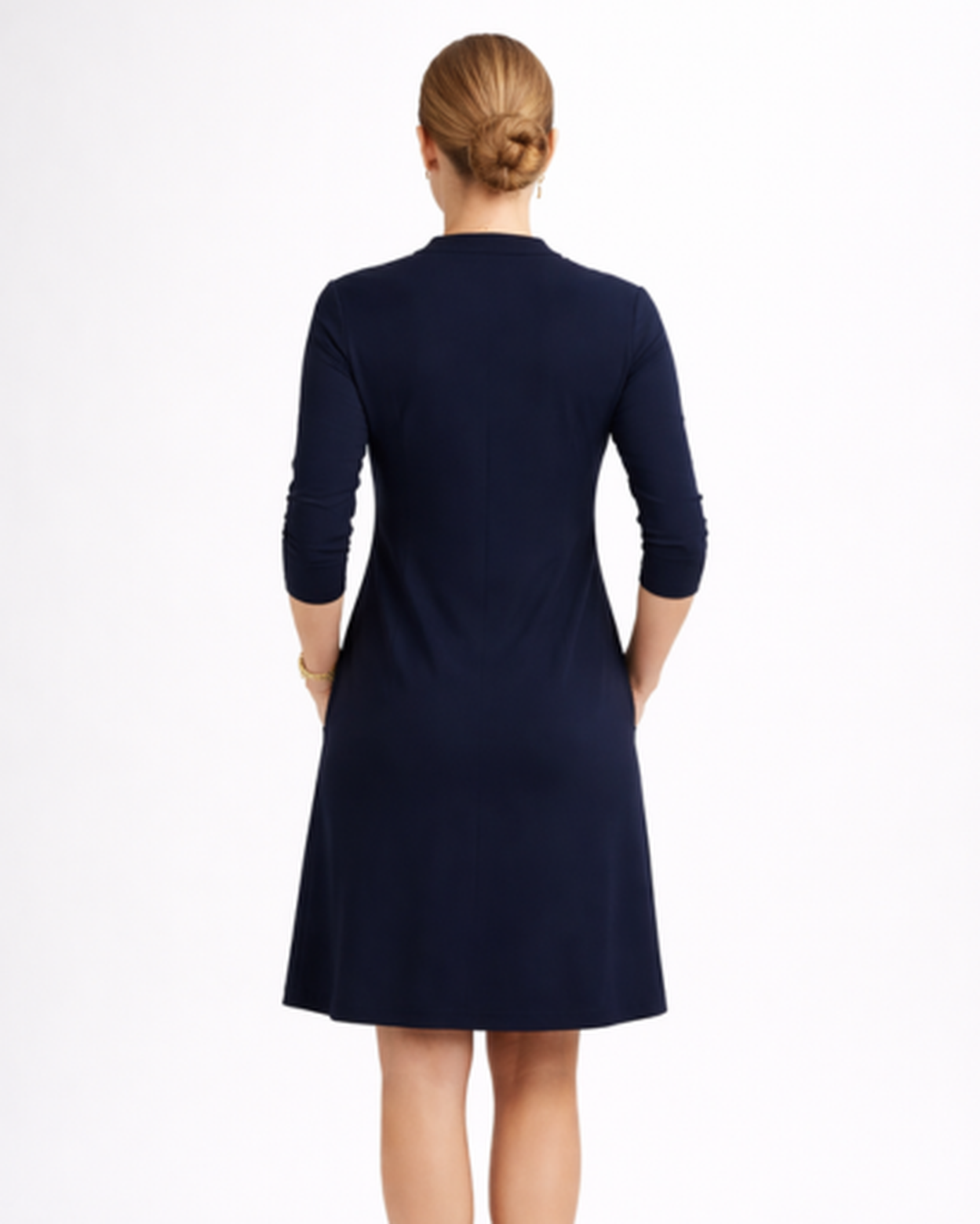 Robe droite femme – Coupe fluide chic à manches longues et poches | Robe col tunisien
