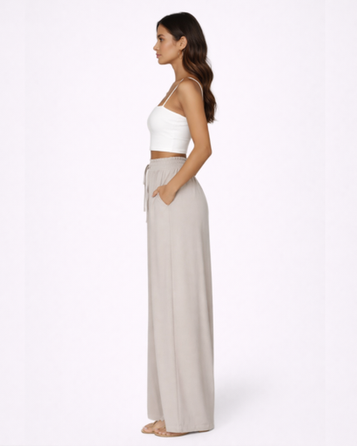 Pantaloni Larghi Fluido con Vita Alta Elastica e Coulisse