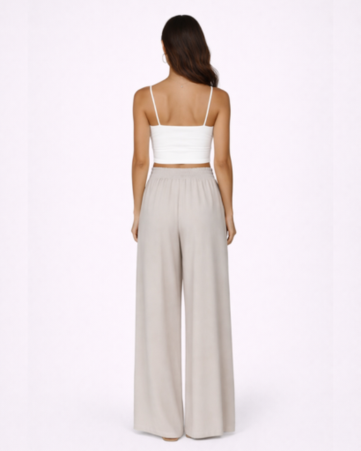 Pantaloni Larghi Fluido con Vita Alta Elastica e Coulisse