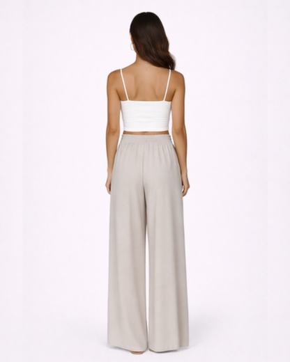 Pantaloni Larghi Fluido con Vita Alta Elastica e Coulisse