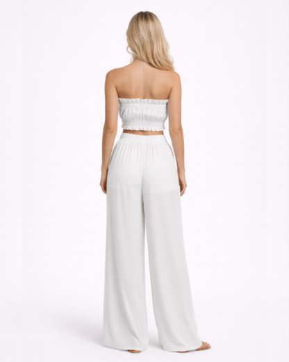 Pantaloni Larghi Fluido con Vita Alta Elastica e Coulisse