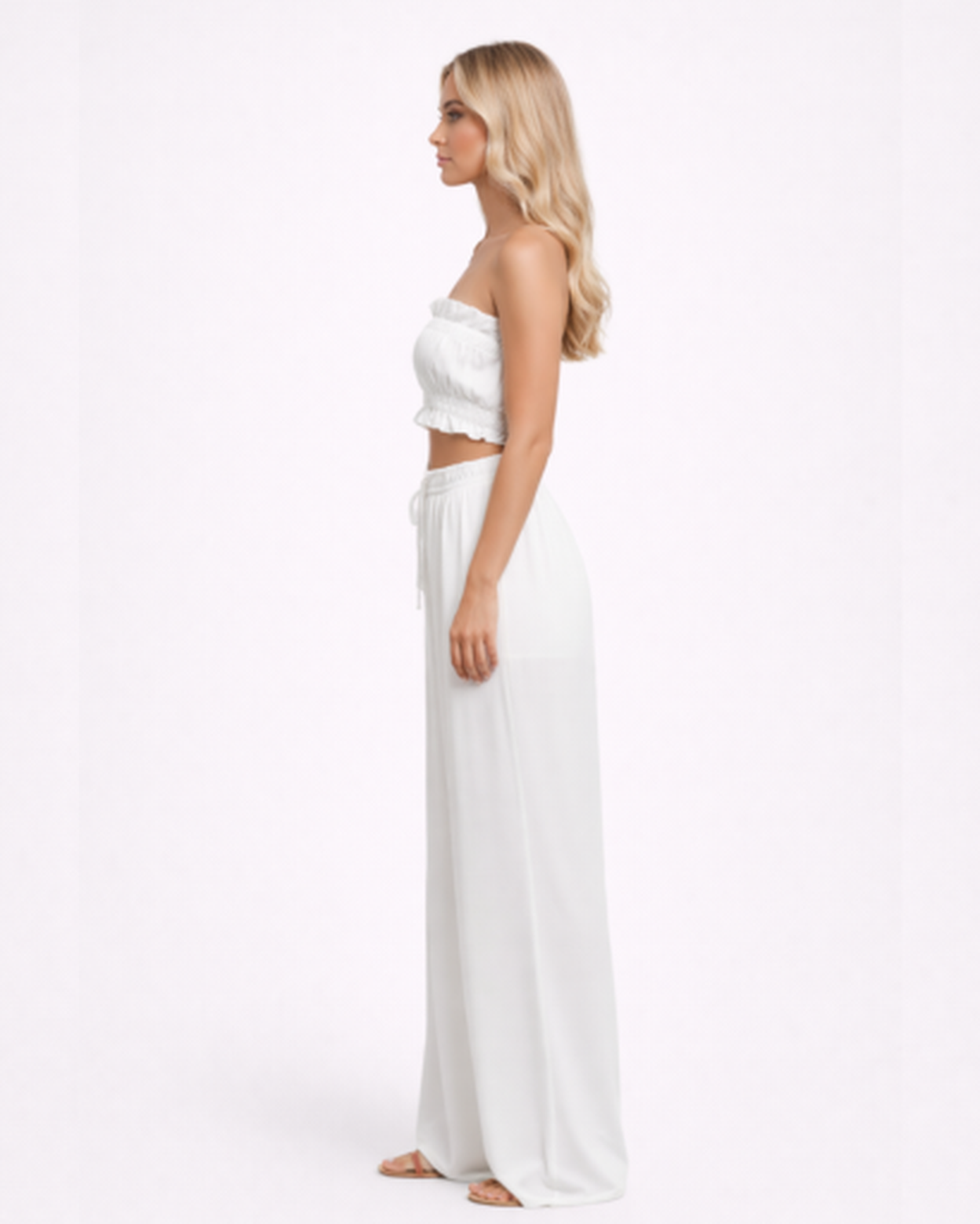 Pantaloni Larghi Fluido con Vita Alta Elastica e Coulisse