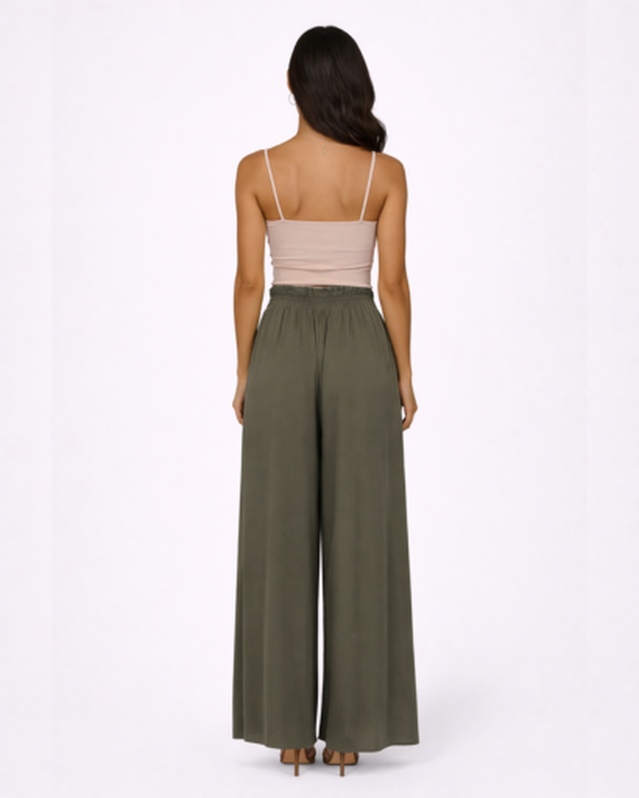 Pantaloni Larghi Fluido con Vita Alta Elastica e Coulisse