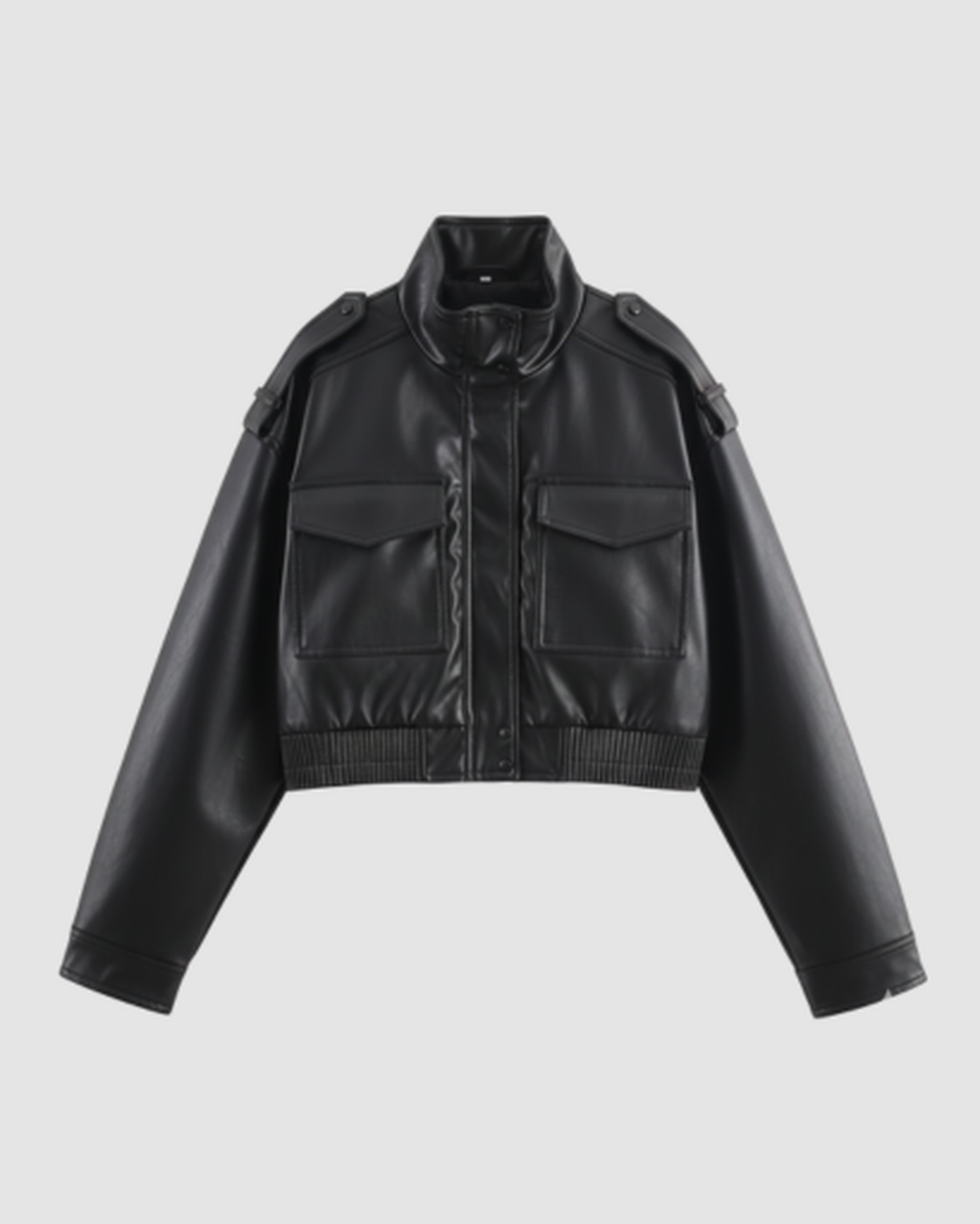 Veste courte en cuir à col montant et poches cargo