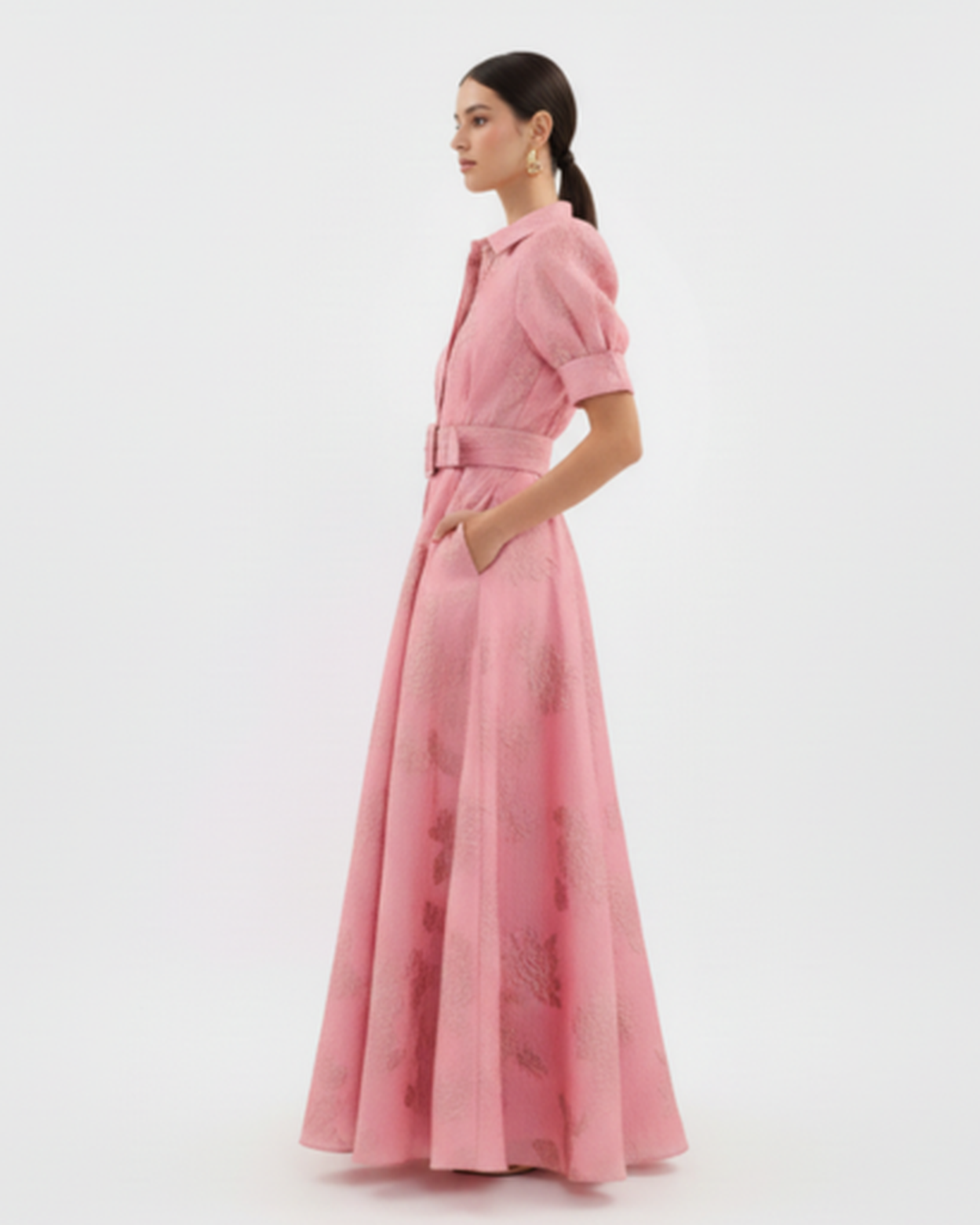 Robe longue invitée de mariage – Coupe évasée fleurie et ceinture coordonnée | robe maxi florale