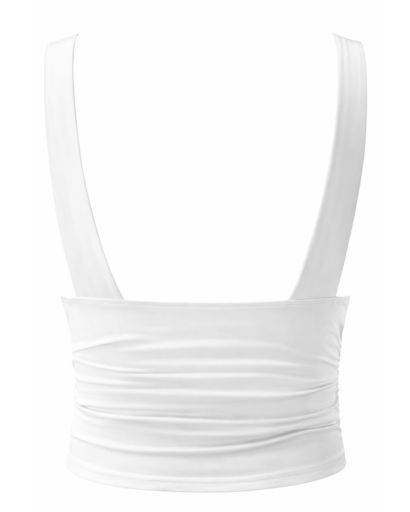 Top femme col V plongeant drapé sans manches coupe courte