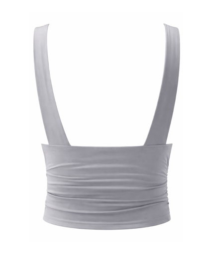 Top femme col V plongeant drapé sans manches coupe courte