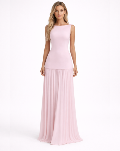 Robe longue ajustée sans manches avec jupe plissée fluide