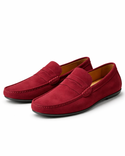 Mocassins homme en daim à enfiler avec couture apparente