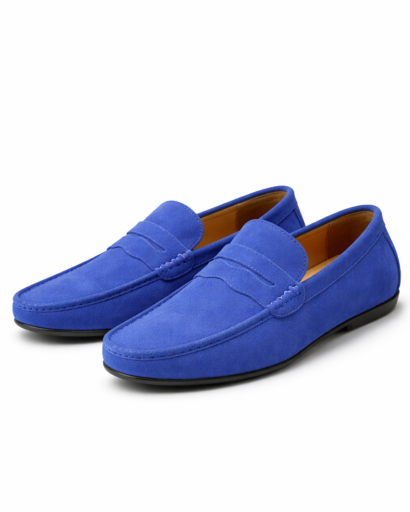 Mocassins homme en daim à enfiler avec couture apparente
