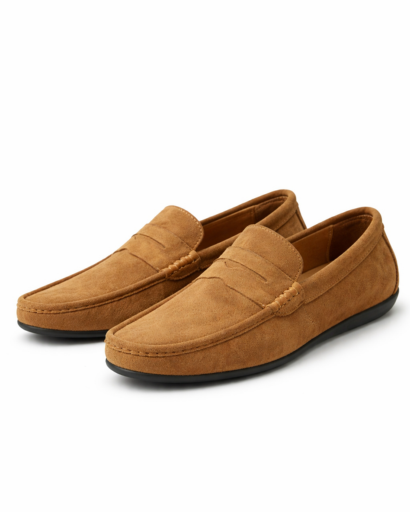Mocassins homme en daim à enfiler avec couture apparente