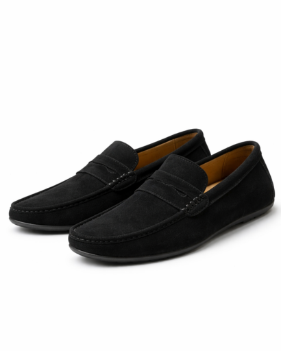 Mocassins homme en daim à enfiler avec couture apparente