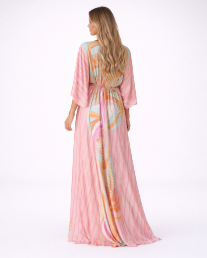 Robe longue fluide imprimée avec décolleté et manches larges