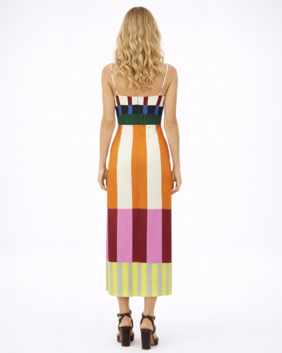 Robe midi femme à bretelles coupe droite imprimé graphique rayures
