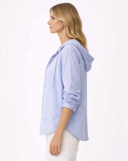 Chemise femme à capuche rayures fines coupe décontractée boutonnée