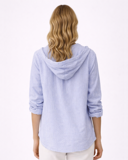 Chemise femme à capuche rayures fines coupe décontractée boutonnée