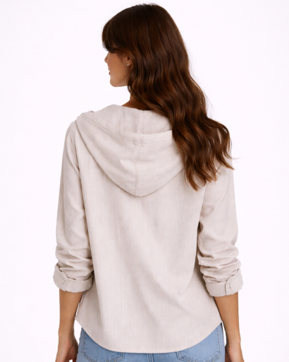 Chemise femme à capuche rayures fines coupe décontractée boutonnée